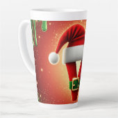 Persoonlijk Kerstmonogram V met Santa-hoed Latte Mok (Linkerhoek)