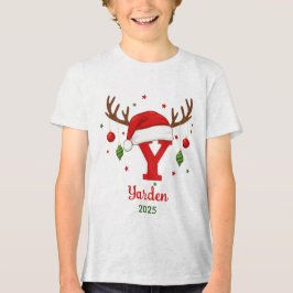 Persoonlijk Kerstmonogram Y Kerstmannenhoed Tri-Blend Shirt