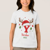 Persoonlijk Kerstmonogram Y Kerstmannenhoed Tri-Blend Shirt (Voorkant)