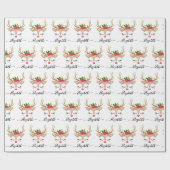 Persoonlijk kerstrenrenrendiergezicht voor juffrou cadeaupapier (Vlak)