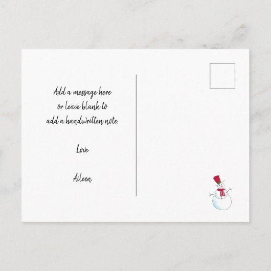 Persoonlijk kerstvakantieBriefkaart met Snowman Briefkaart (Achterkant)