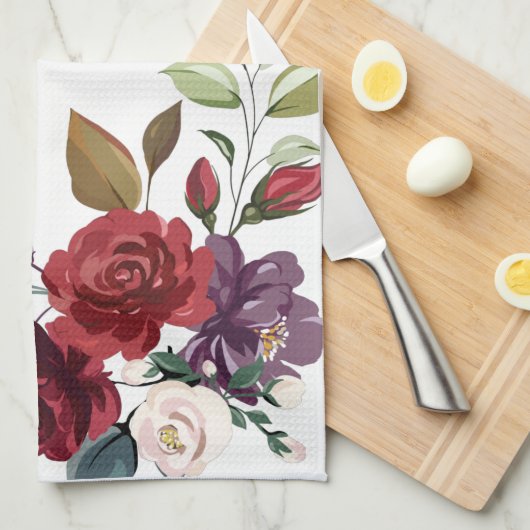 Persoonlijk keukenhanddoek wit rozen Gold Geomet (Quarter Fold)