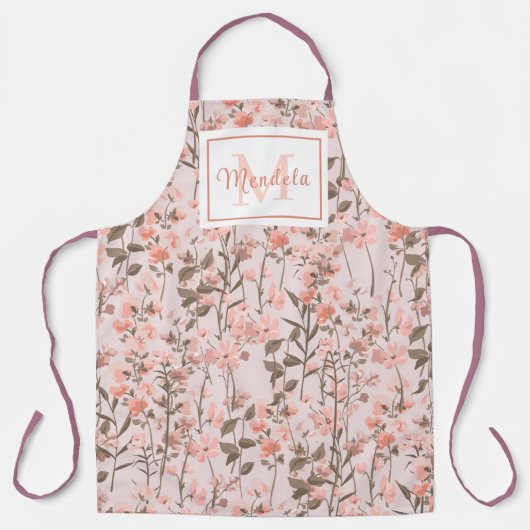 Persoonlijk keukenschort met bloemenmonogram schort (Voorkant)