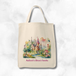 Persoonlijk kinderkasteel met twee bibliotheekboek tote bag