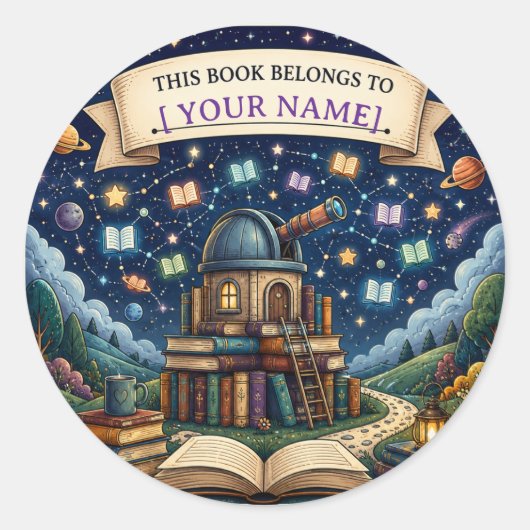 Persoonlijk kinderleesavontuur-ex-libris ronde sticker (Voorkant)