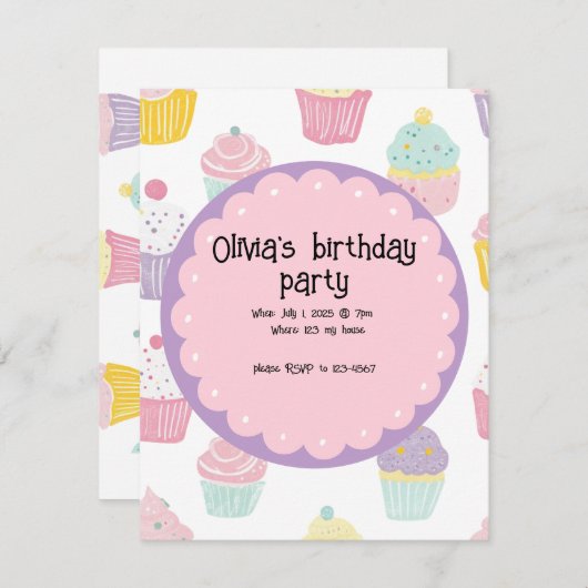 persoonlijk kinderverjaardag cupcake ontwerp (Voorkant / Achterkant)