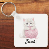 Persoonlijk | Kitten Garenspel Tijd Poster Sleutelhanger (Voorkant)