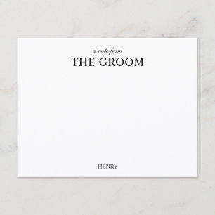 Persoonlijk klassiek bruidegom elegant schrift notitiekaartje
