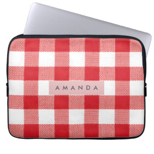 Persoonlijk Klassiek Rood Gingham Geruit Laptop Sleeve