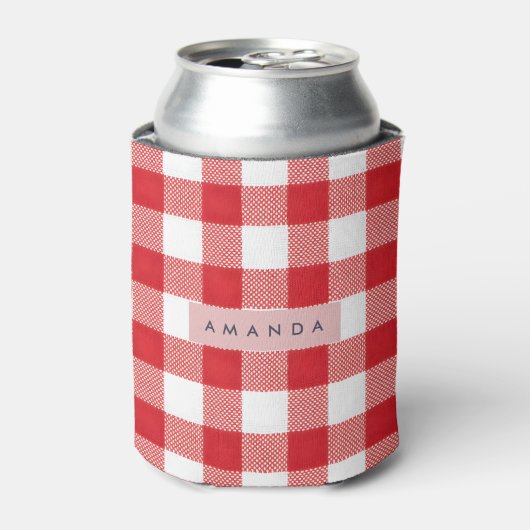 Persoonlijk Klassiek Rood Gingham Karo Blikjeskoeler (Blikje Voorkant)