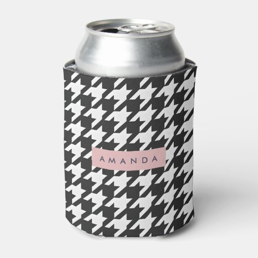 Persoonlijk Klassiek Zwart en Wit Houndstooth Blikjeskoeler (Blikje Voorkant)