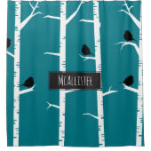 Persoonlijk - Kleine zwarte vogels en vogelbomen Douchegordijn (Voorkant)