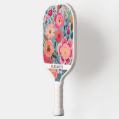 Persoonlijk Kleurrijk Bloemmotief Pickleball Paddle (Links)