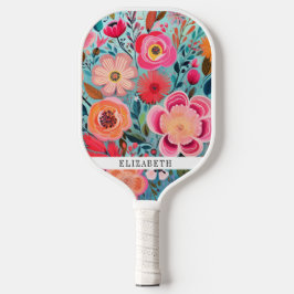 Persoonlijk Kleurrijk Bloemmotief Pickleball Paddle