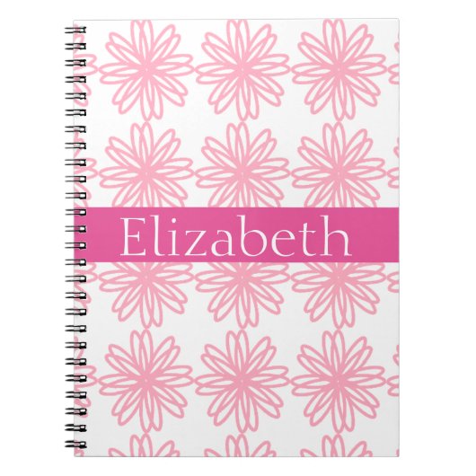 Persoonlijk Kleurrijk Bloempatroon Roze Wit Notitieboek (Voorkant)
