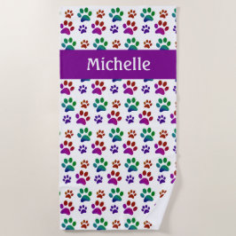 Persoonlijk kleurrijk | Dog Paw Print Strandlaken