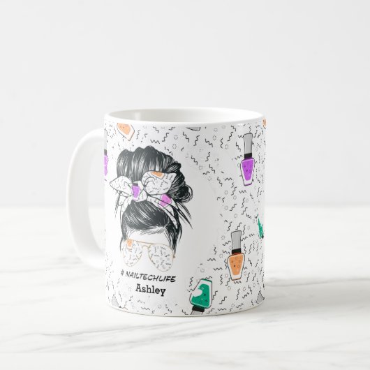 Persoonlijk kleurrijk Nail Tech Life Fun Koffiemok (Voorkant links)