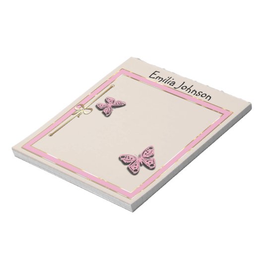 Persoonlijk, kleurrijk, roze, vlinder notitieblok (Linkerzijde)