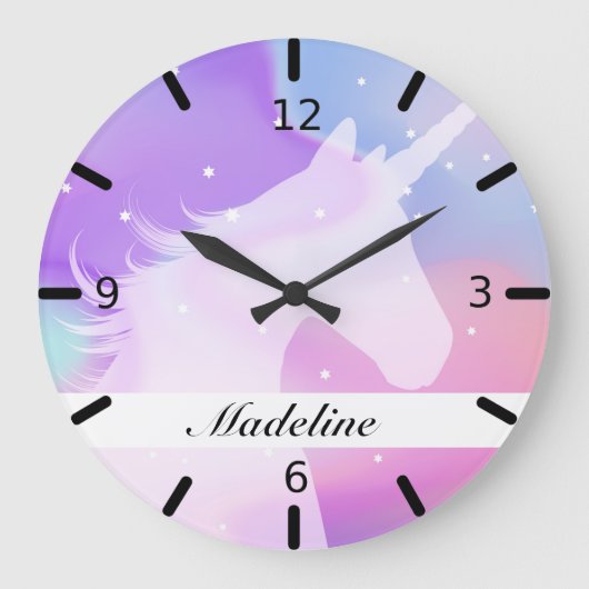 Persoonlijk kleurrijk Unicorn Silhouette Grote Klok (Voorkant)