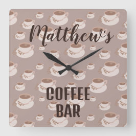 Persoonlijk koffiebarstation vierkante wandklok
