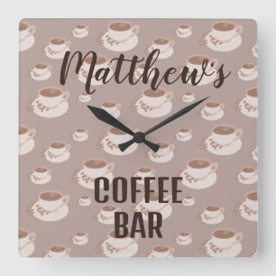 Persoonlijk koffiebarstation vierkante wandklok