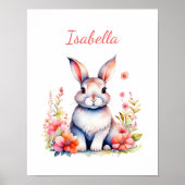 Persoonlijk konijn in roze bloemen poster (Voorkant)