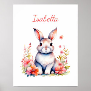 Persoonlijk konijn in roze bloemen poster