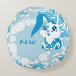 Persoonlijk Konijn Schattig Blauw Kawaii Rond Kussen