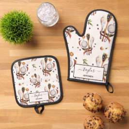 Persoonlijk kookpatroon naadloos patroon  ovenwant & pannenlap set