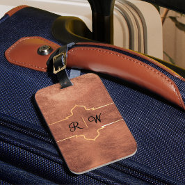Persoonlijk koperen monogram met rustieke uitstral bagagelabel