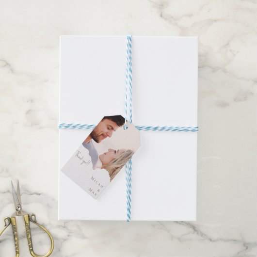 Persoonlijk koppel foto-huwelijk cadeaulabel (Met Touw)