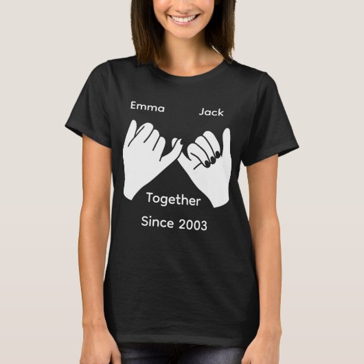 Persoonlijk koppel met aangepaste namen en jaar t-shirt (Voorkant)