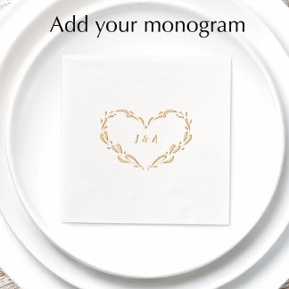 Persoonlijk koppelmonogram Elegant Hart Goud Folie Servetten