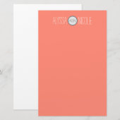 Persoonlijk koraalwit naammonogram briefpapier (Voorkant / Achterkant)
