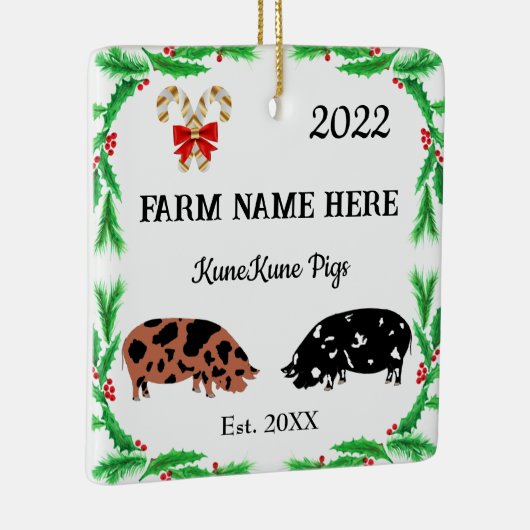 Persoonlijk KuneKune Pig Boerderij Kerstmis #2 Keramisch Ornament (Rechts)