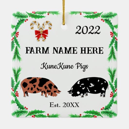 Persoonlijk KuneKune Pig Boerderij Kerstmis #2 Keramisch Ornament (Achterkant)
