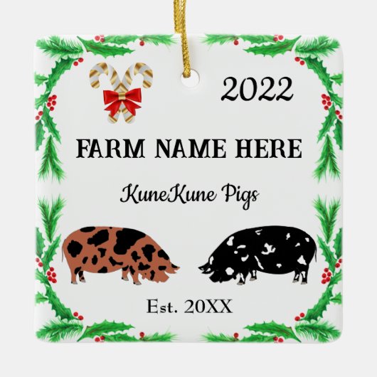 Persoonlijk KuneKune Pig Boerderij Kerstmis #2 Keramisch Ornament (Voorkant)