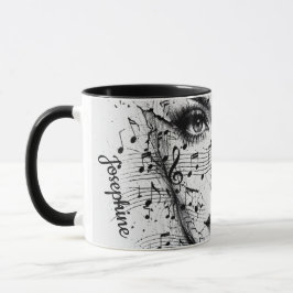 Persoonlijk Kunstwerk van Muziekschrift op Zwarte Mok