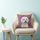 Persoonlijk kussen met Maltezer hond en roze bloem (Stoel)