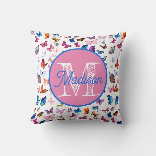 Persoonlijk kussen met vlinder en monogram (Voorkant)