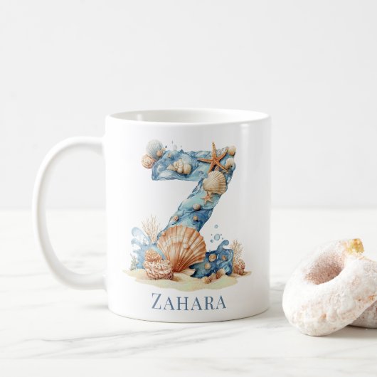 Persoonlijk kustmonogram Z initiële strand Koffiemok (Met donut)