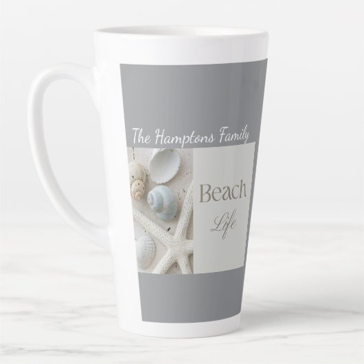 Persoonlijk kustschelp-cadeau voor strandhuis latte mok (Links)
