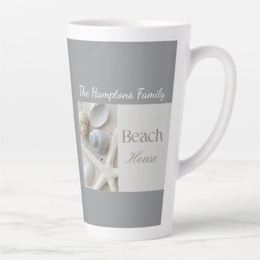Persoonlijk kustschelpengeschenk voor strandhuis latte mok (Rechts)