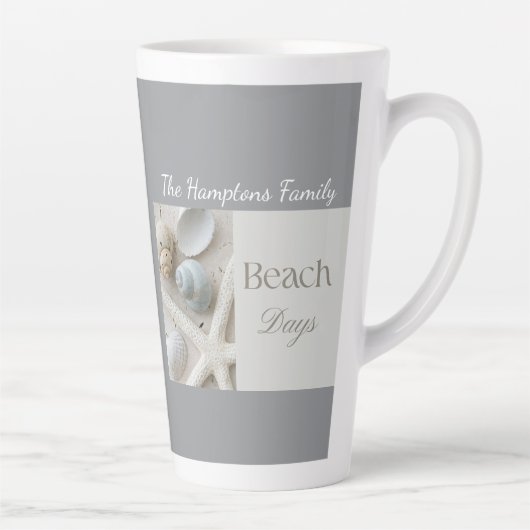 Persoonlijk kustschelpengeschenk voor strandhuis latte mok (Rechts)