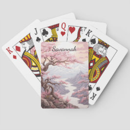 Persoonlijk landschap met kersenbloesem pokerkaarten