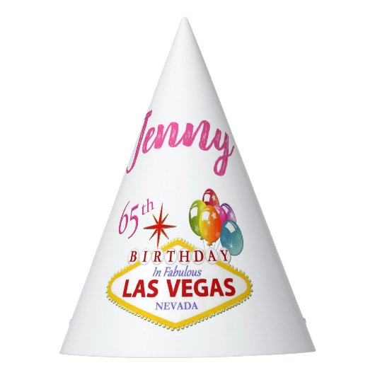 Persoonlijk Las Vegas 65th Birthday Party Pet Feesthoedjes (Voorkant)