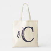 Persoonlijk Lavendel Bloem C Initiaal Tote Bag (Achterkant)