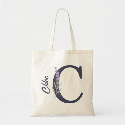 Persoonlijk Lavendel Bloem C Initiaal Tote Bag (Voorkant)