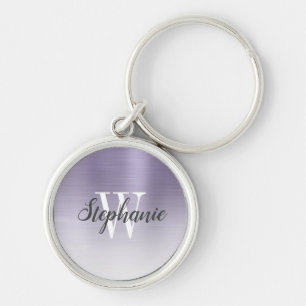 Persoonlijk Lavendel Geborsteld Metalen Monogram Sleutelhanger