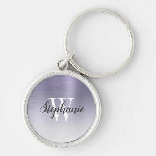Persoonlijk Lavendel Geborsteld Metalen Monogram Sleutelhanger (Voorkant)